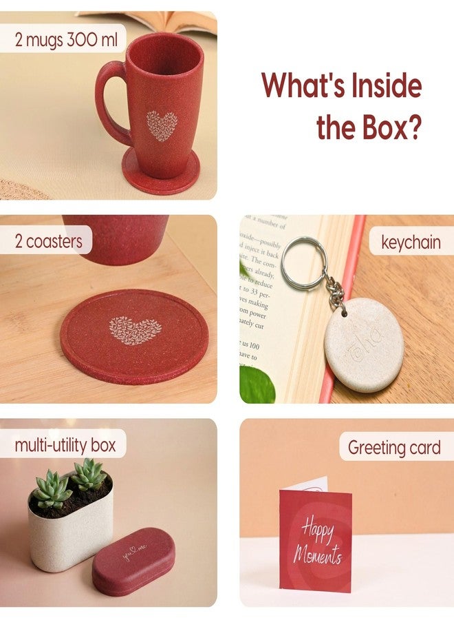 Eha Earth-Friendly Valentine Gifts for Couple | Gift for Girlfriend and Boyfriend | Love Gift Set of 2 | 300 ml | Made with Rice Husk and Coffee Husk Biocomposite | Coral - Image 2